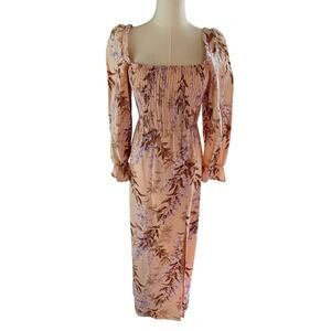 House of Harlow Puff Sleeve Midi Dress Small Palm Floral Cottagecore Feminine S